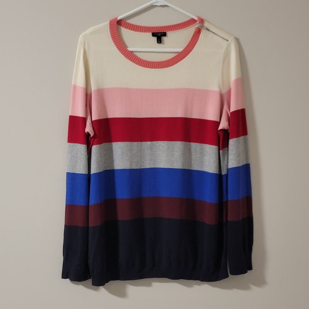 Talbots Woman Multi-Color Striped Cotton& Rayon Sweater with Shoulder Zipper 1X